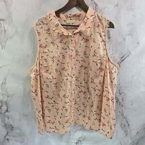 ModCloth Shirt Womens 3X Light Pink Tank Top Floral Button Up Cotton Mod Cloth